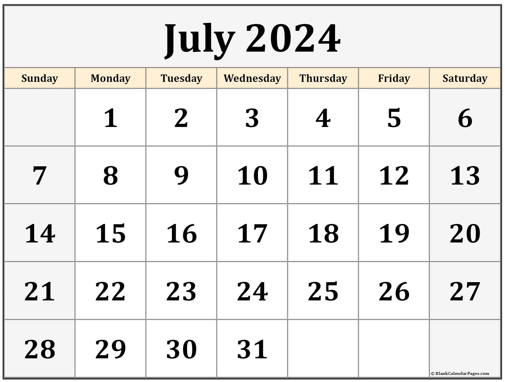 July 2024 Calendar | Free Printable Calendar | 21st July 2024 Calendar Printable