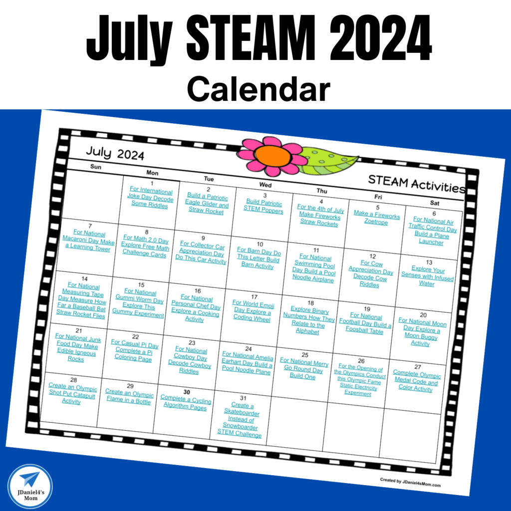 July 2024 Steam Activities Calendar - Jdaniel4S Mom | Sports Calendar July 2024