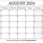 Kalender August 2024 | Calendar August 17 2024