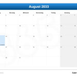 Kalender August 2033 | August 2033 Calendar