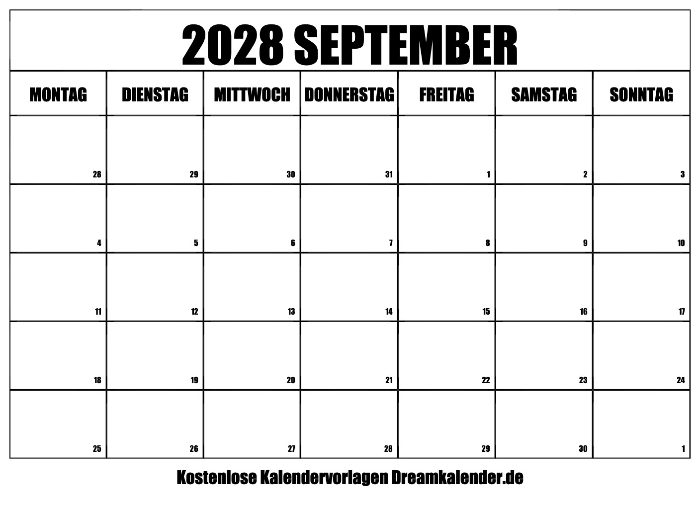 Kalender September 2028 | August 2028 Calendar