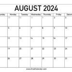 Printable August 2024 Calendar | National Day Calendar August 2024 Printable