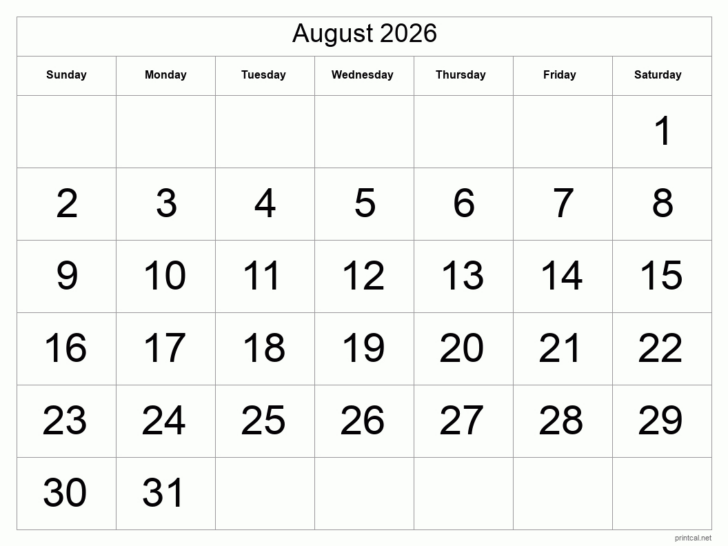 August 2026 Calendar | Calendar 2024