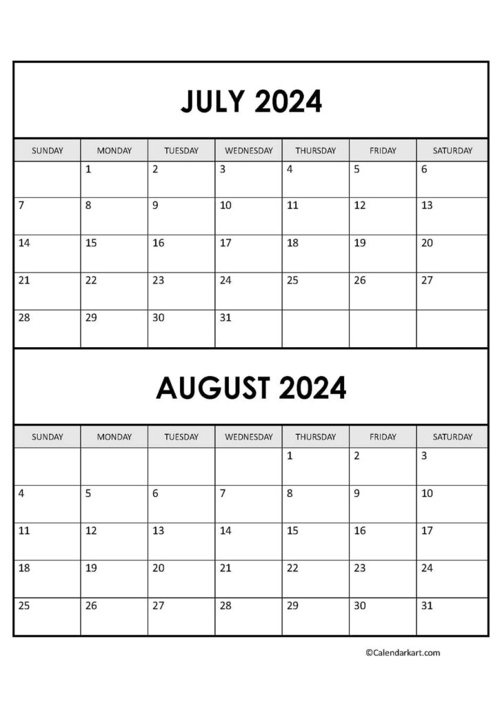 Calendar July and August 2024 | Calendar 2024