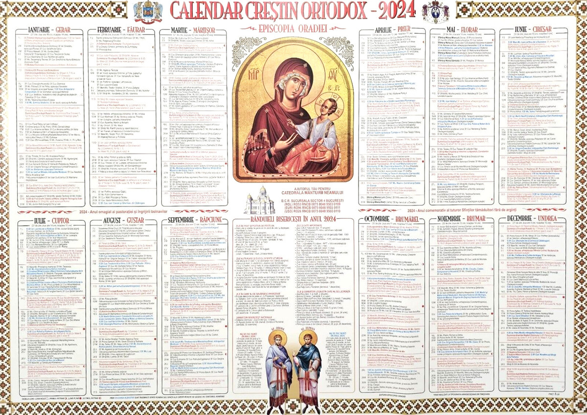 Rumänisch Orthodoxer Wandkalender 2024, Perete Calendar Wrest Römisch-Orthodox | Calendar Ortodox August 2024