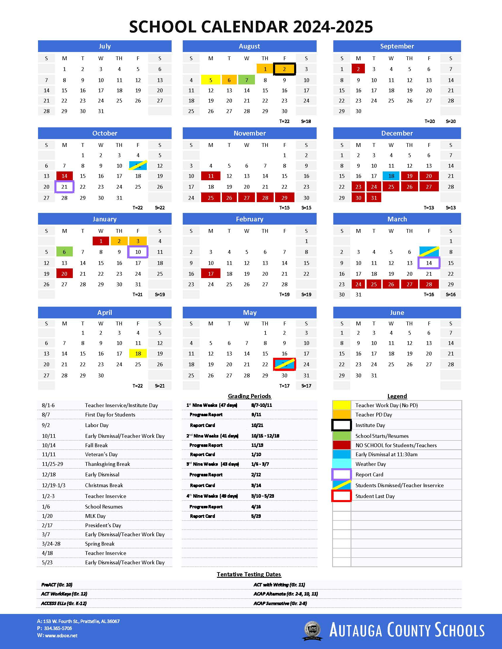 School Calendar - Autauga County Schools | Augusta County School Calendar 2024-2025 Printable