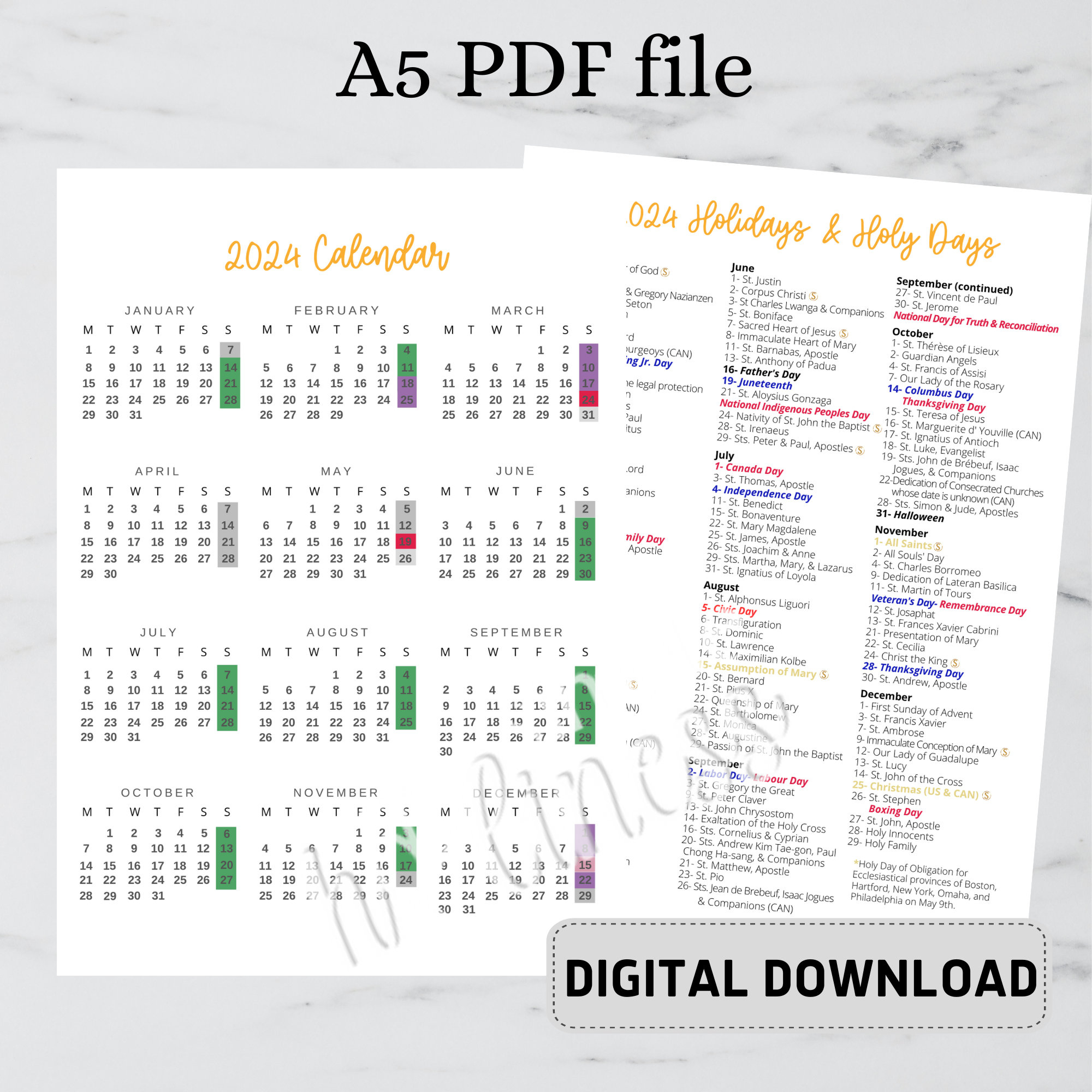 2024 Catholic Calendar Digital Download - Etsy | Catholic Calendar September 2024