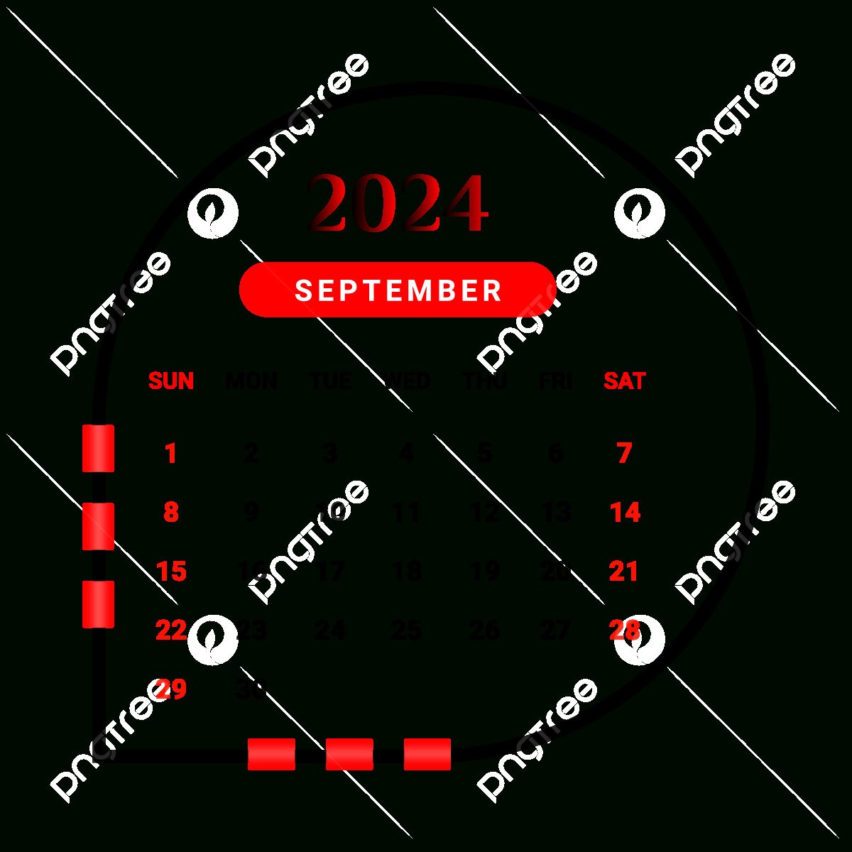 2024 September Month Calendar With Red And Black, Calendar 2024 | September 2024 Calendar Clipart