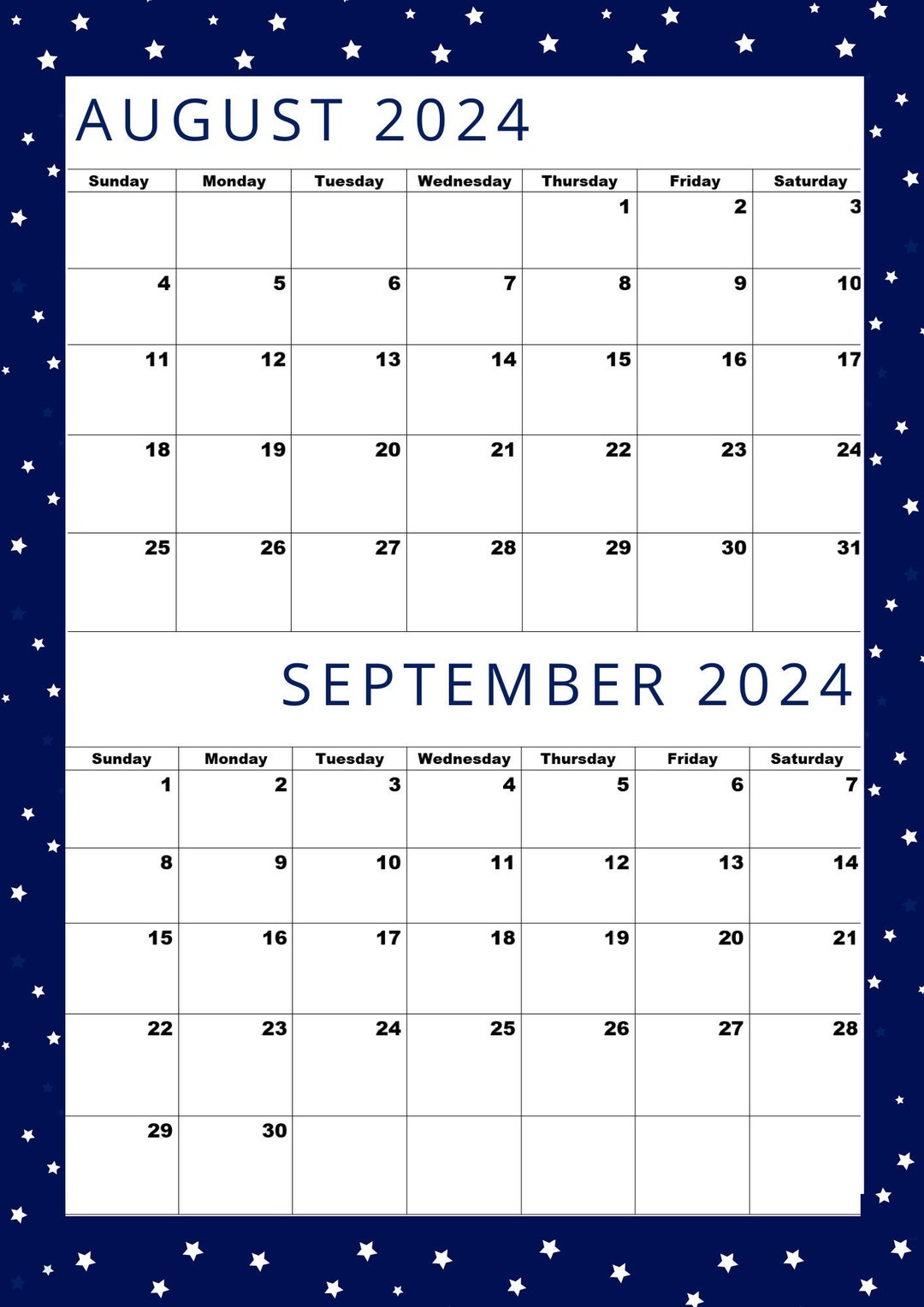 August 2024 Kalender,September 2024 Kalender,August 2024 Sep 2024,Größe A4,Digital,Pdf,Einseitiger Zwei-Monats-Kalender,Aug 2024 Sep 2024 - Etsy.de | Calendar 2024