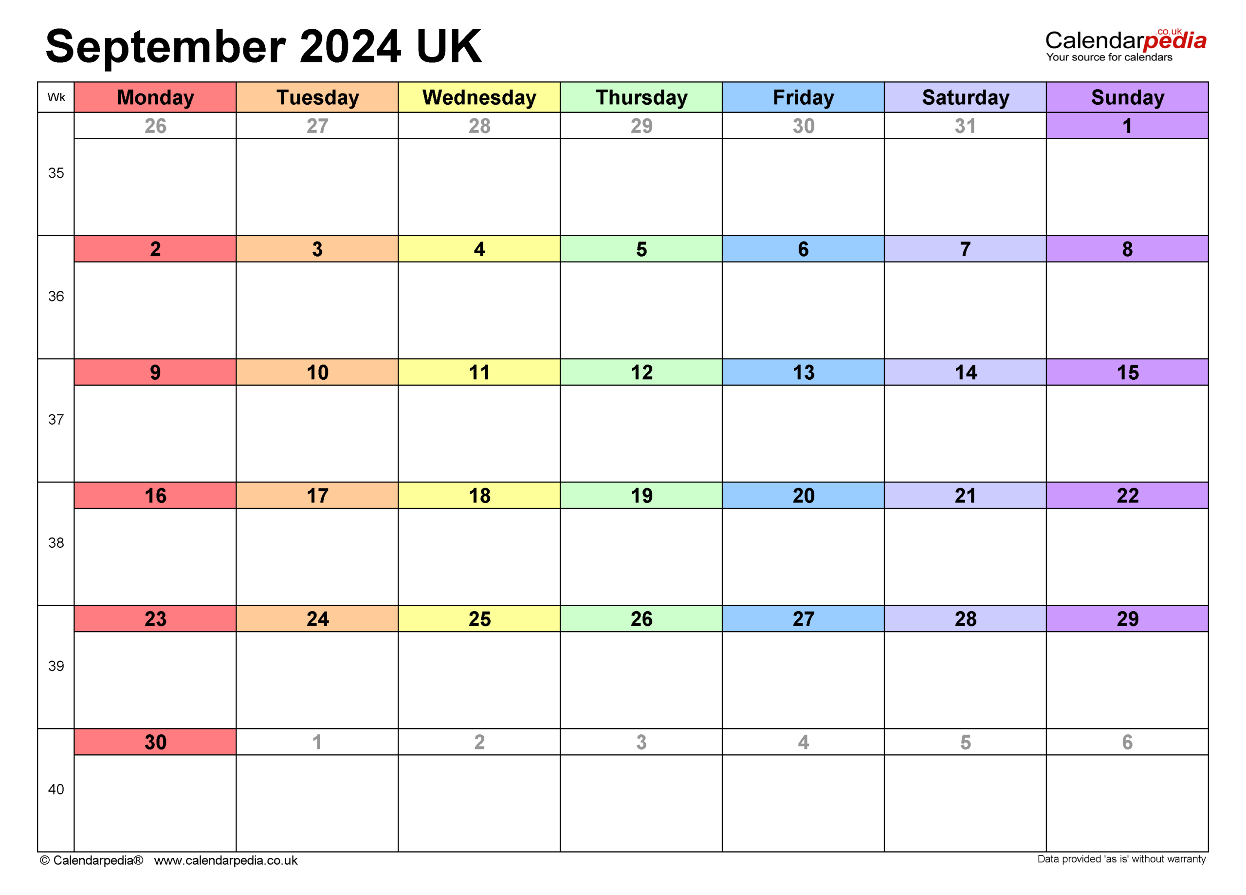 Calendar September 2024 Uk With Excel, Word And Pdf Templates | Calendar 2024