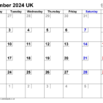 Calendar September 2024 Uk With Excel, Word And Pdf Templates | Printable Calendar September 2024 Uk