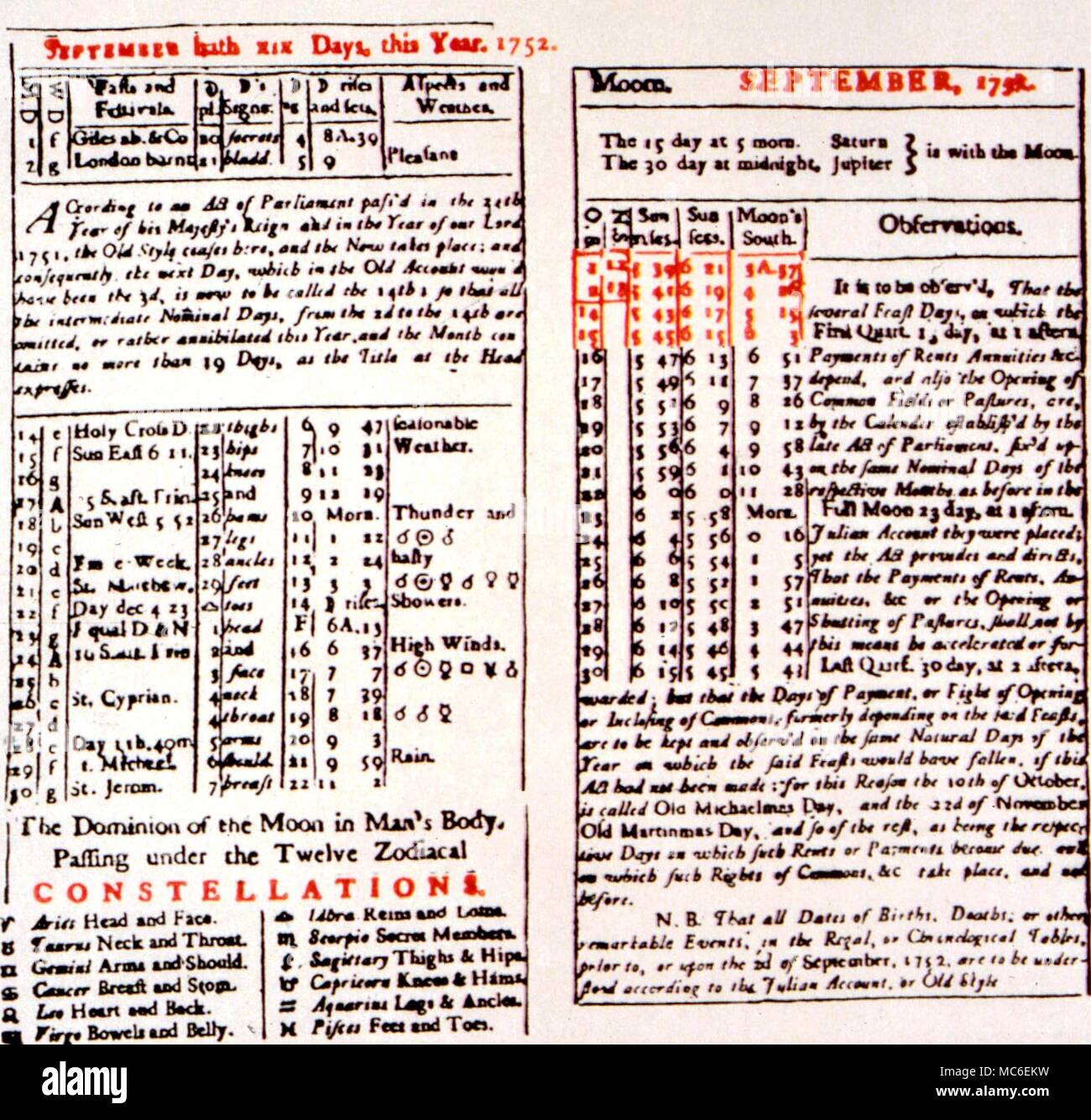 Calendars - The Reform Of 1752. Almanac For 1752, With Details Of | 1752 September Month Calendar