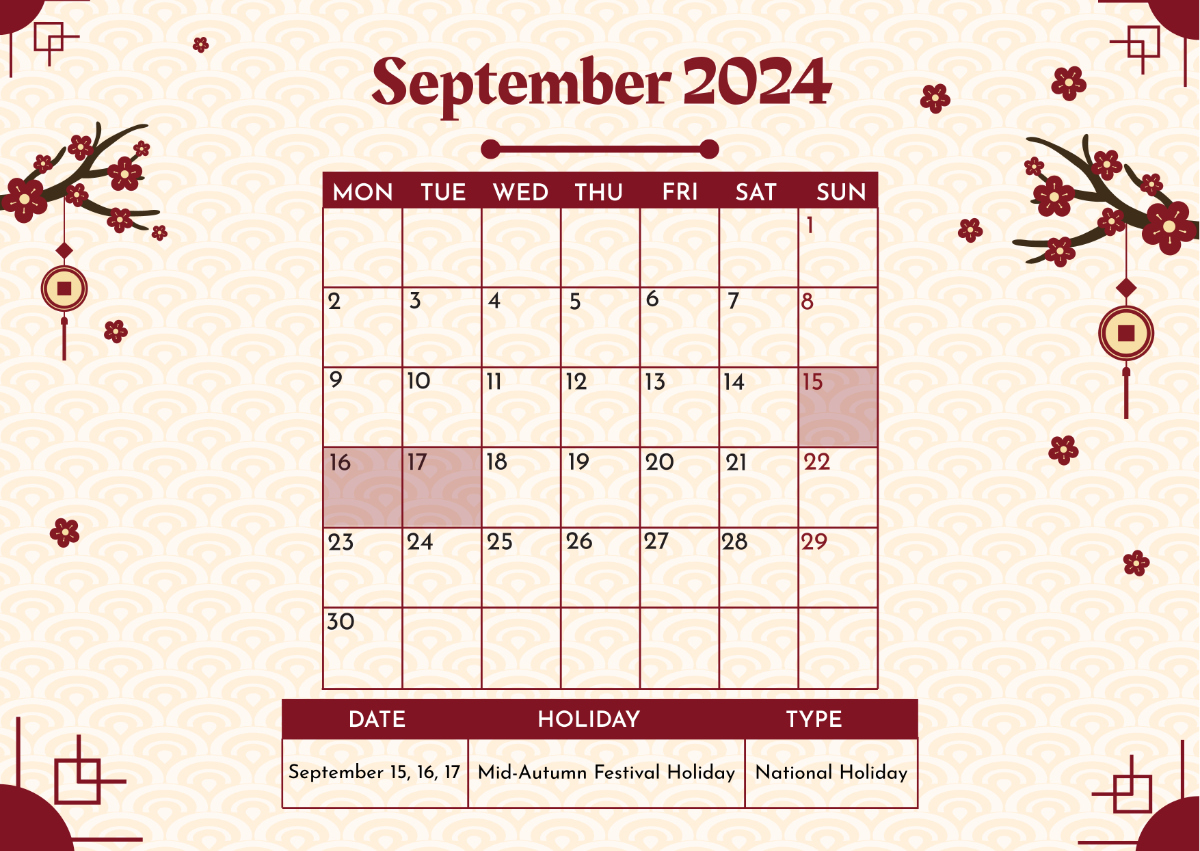 Chinese Calendar September 2024 Template - Edit Online &amp;amp; Download | Chinese Calendar September 2024