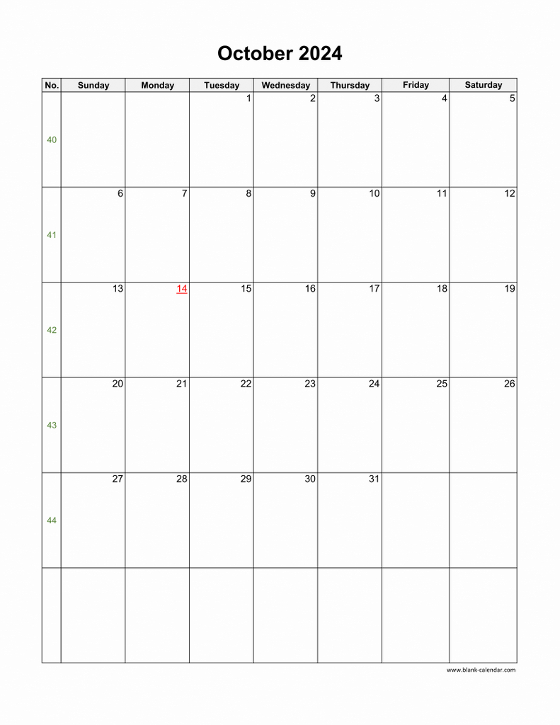 Download October 2024 Blank Calendar (Vertical) | Calendar 2024