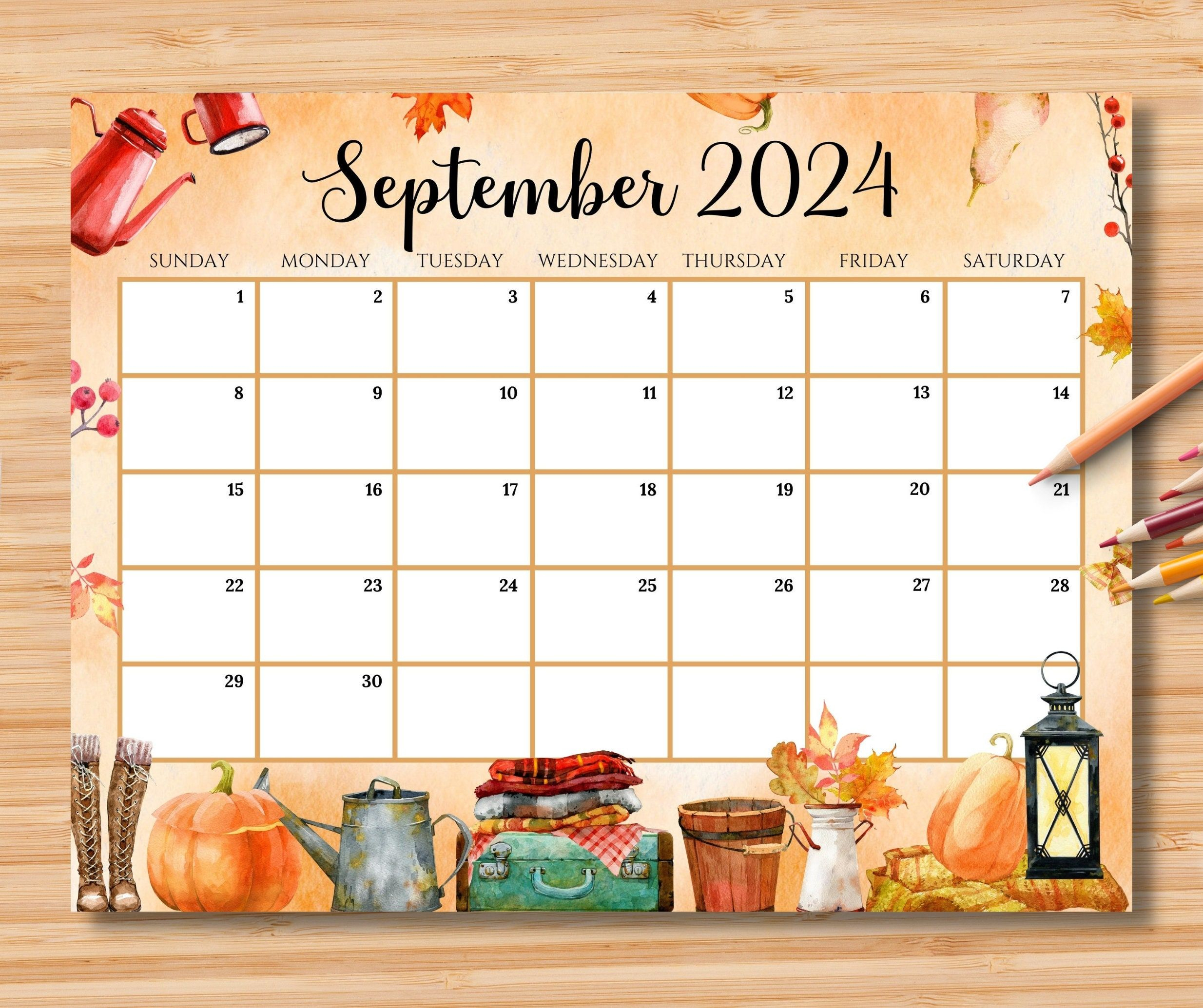 Editable September 2024 Calendar, Beautiful &amp;amp; Cozy Fall Autumn | Calendar 2024