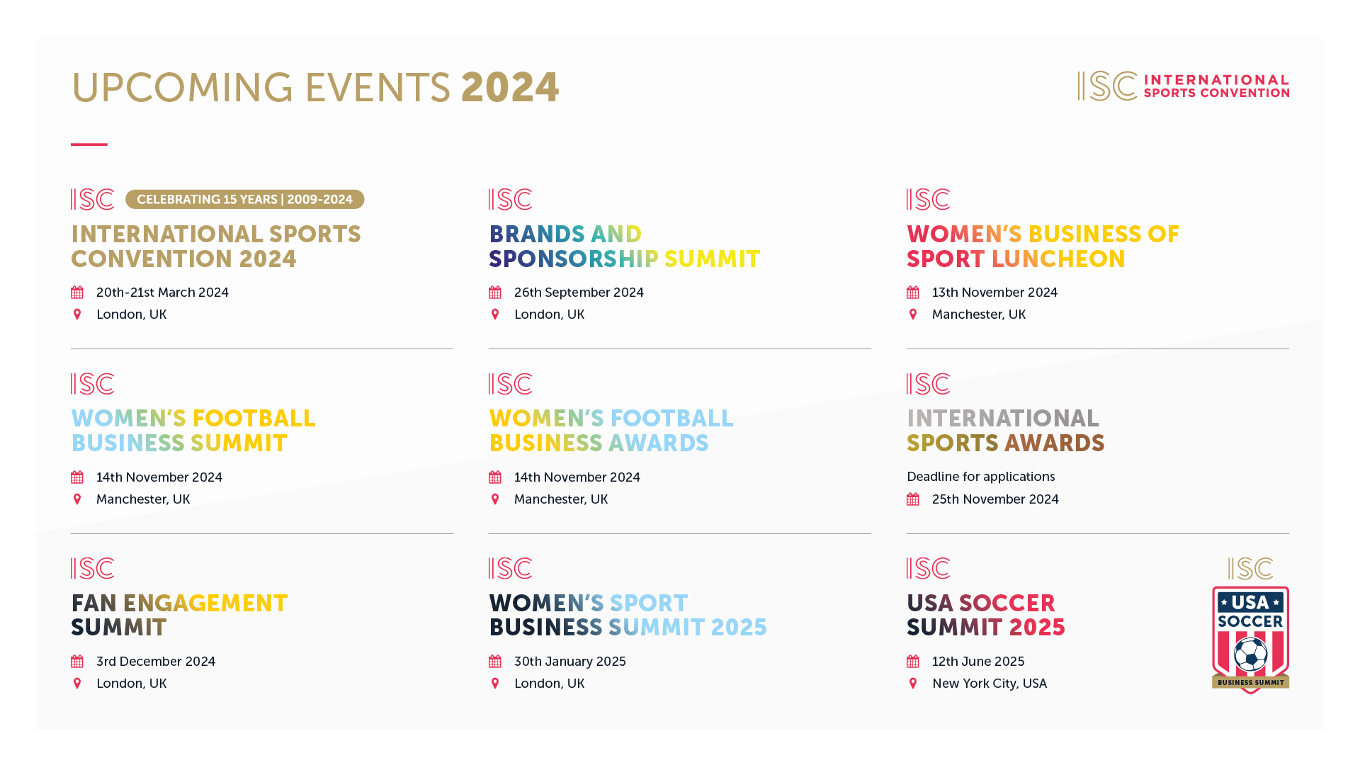 Events Calendar 2024 Overview - International Sports Convention | Calendar 2024