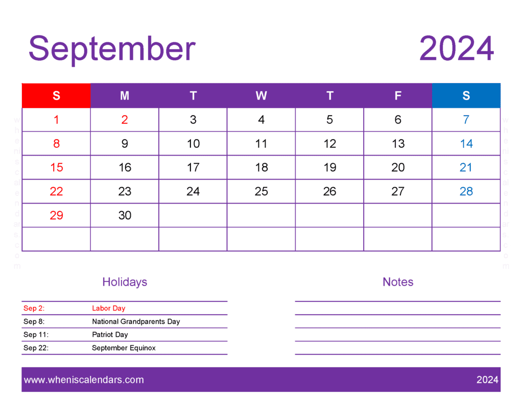 Free Printable 2024 Monthly Calendar With Holidays | September Waterproof Calendar 2024