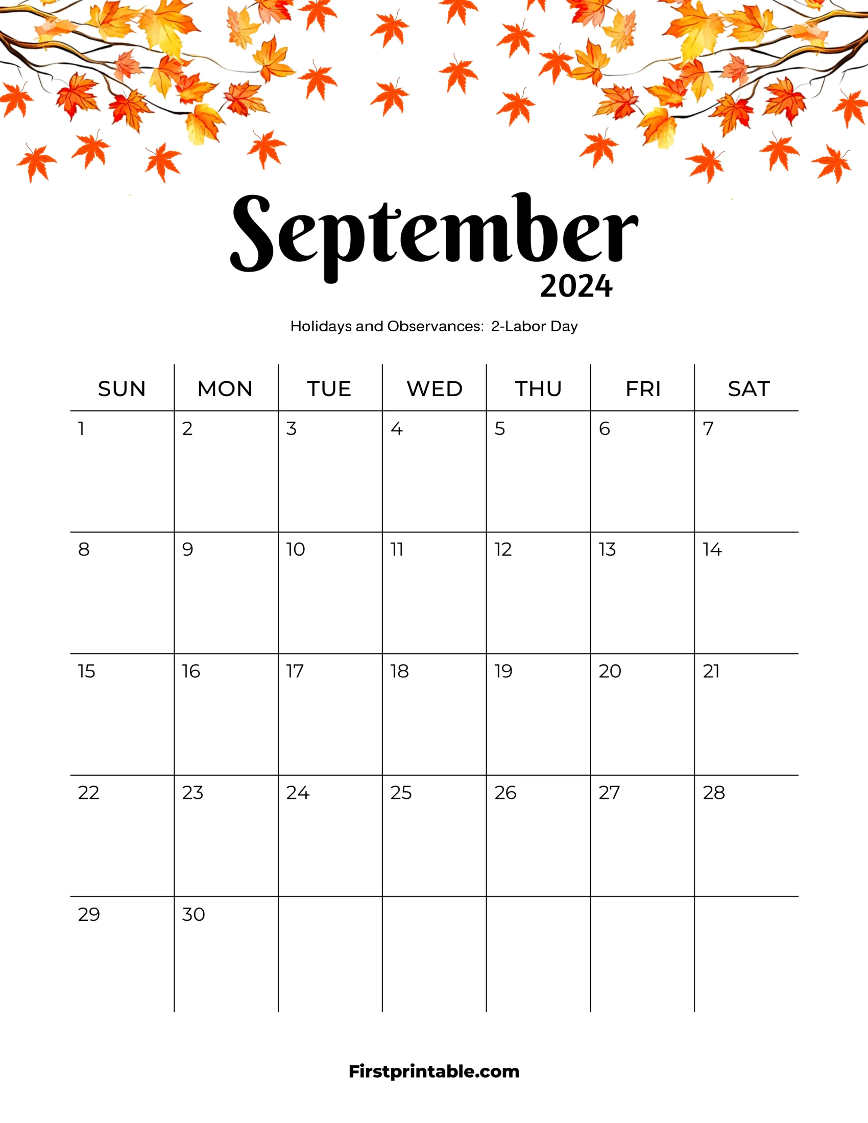 September 2024 Vertical Calendar | Calendar 2024 | Printable Calendar 2025