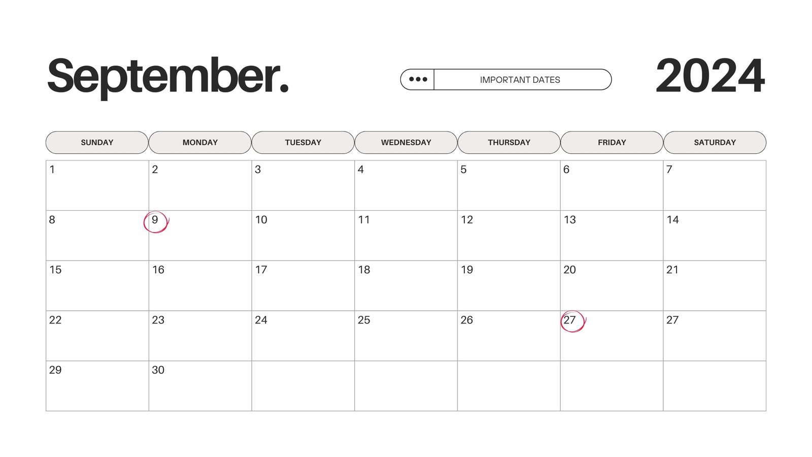 Free Printable September 2024 Calendar Templates | Canva | September Calendar 2024 Editable