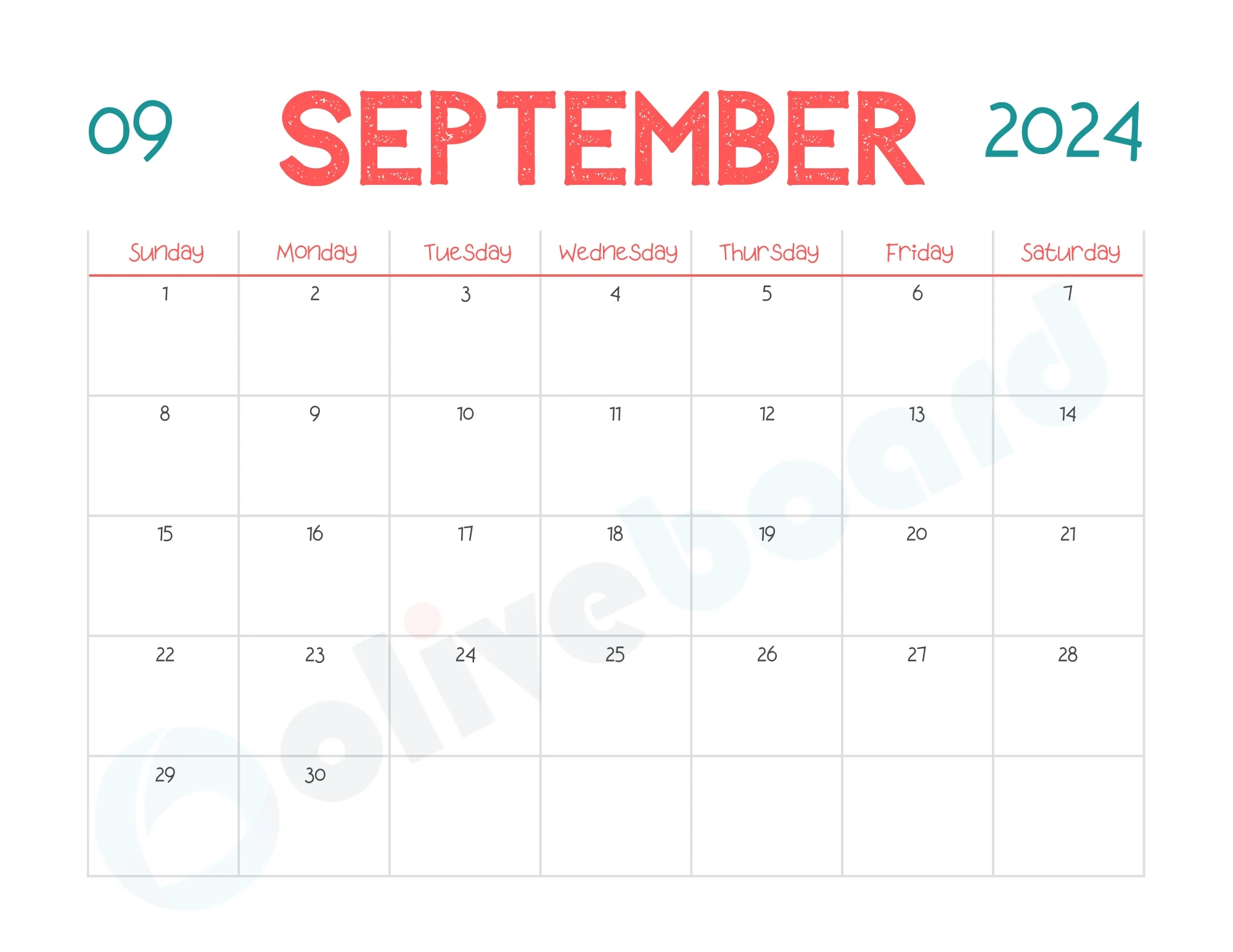 National Calendar Day September 2024 Calendar 2024 Printable