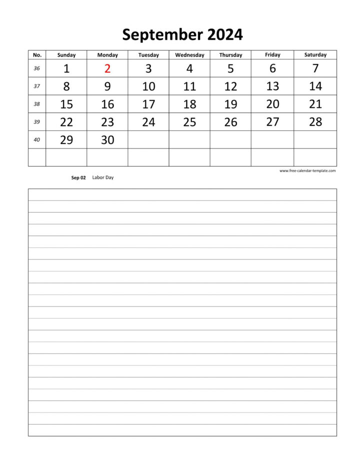 September 2024 Calendar With Notes | Calendar 2024