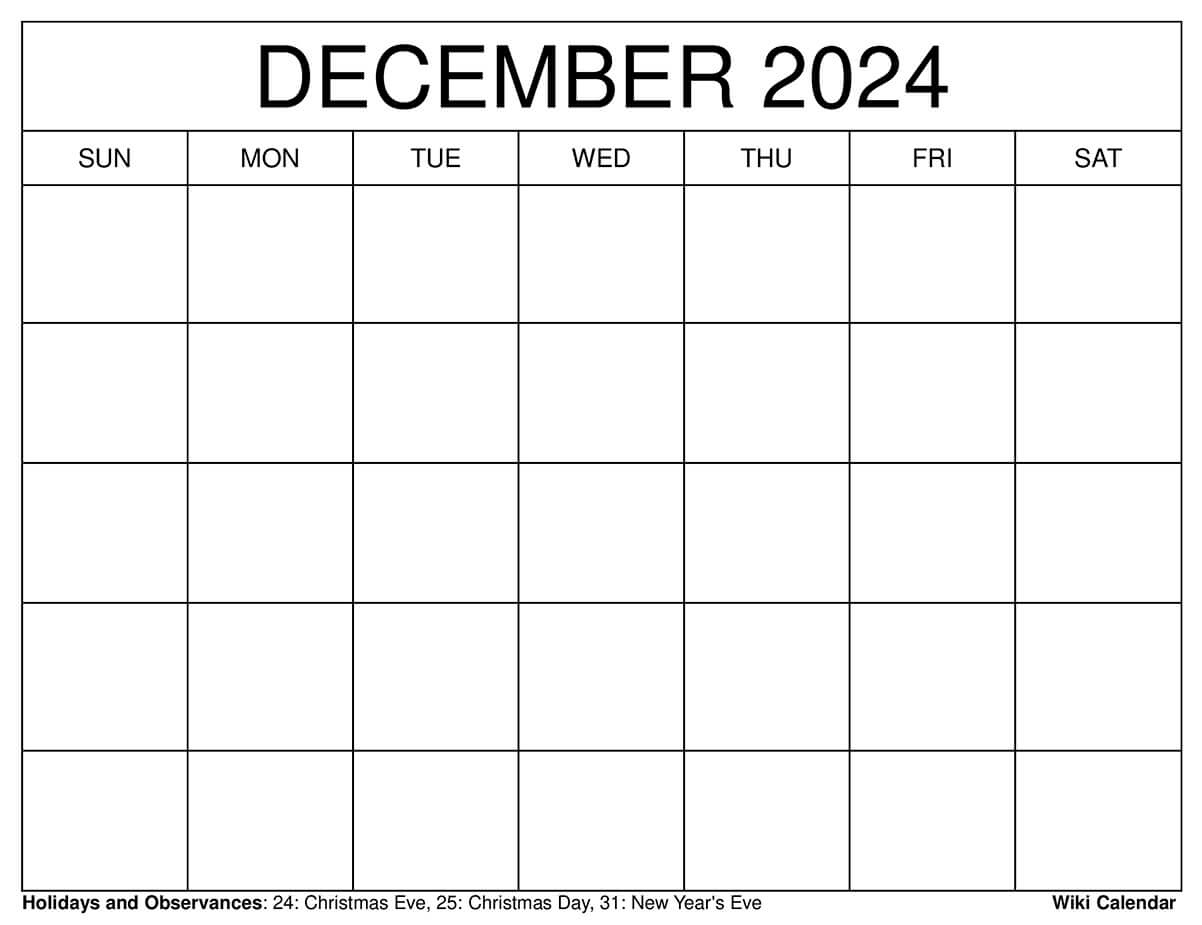 Printable December 2024 Calendar Templates With Holidays | Type Calendar September 2024