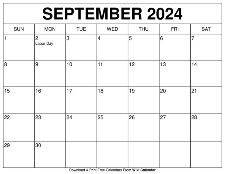 Activity Calendar for September 2024 | Calendar 2024