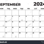 September 2024 Black White Monday Start Stock Illustration | September 2024 Calendar Monday Start