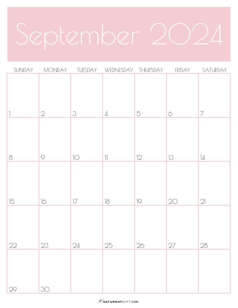 September 2024 Calendar - 20 Cute &amp;amp; Free Printables | Saturdaygift | Calendar 2024