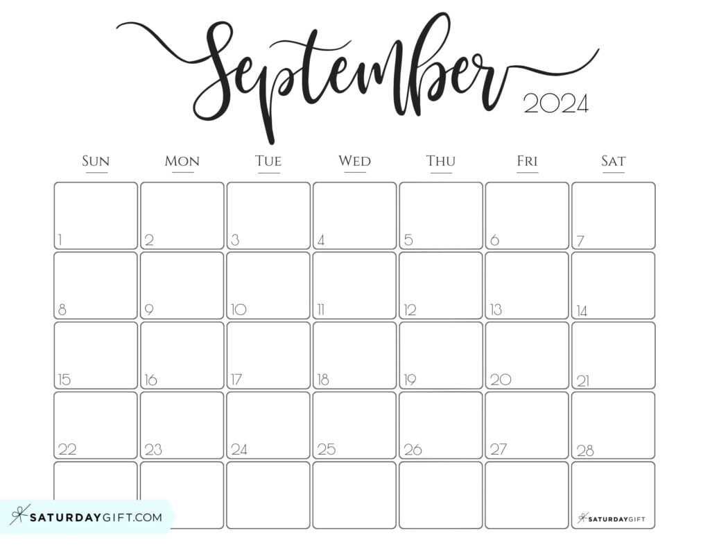 September 2024 Calendar - 20 Cute &amp;amp; Free Printables | Saturdaygift | Calendar 2024