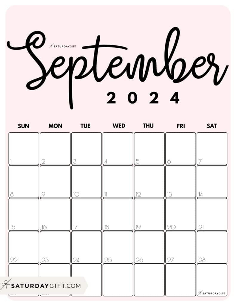 September 2024 Calendar - 20 Cute &amp;amp; Free Printables | Saturdaygift | September Calendar 2024 Pink