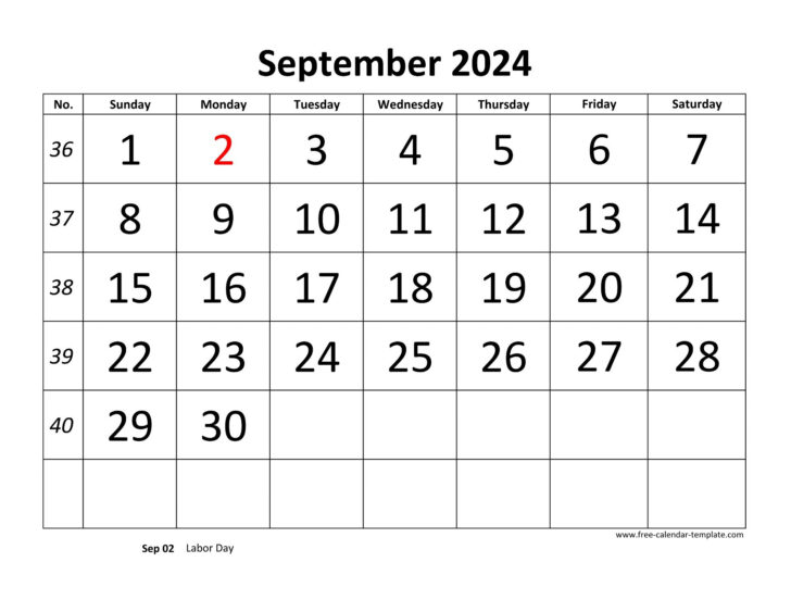 Large September 2024 Calendar | Calendar 2024