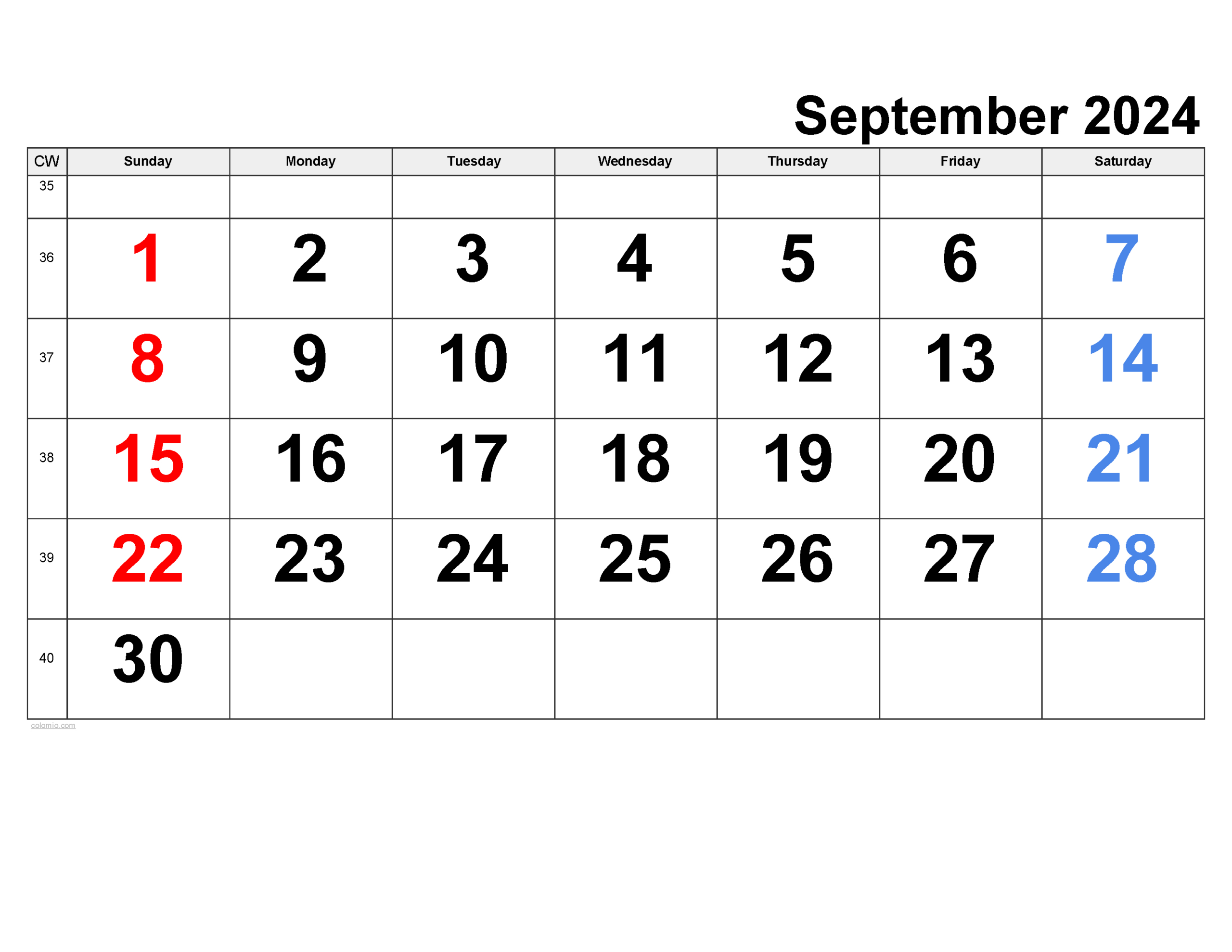 September 2024 Calendar | Free Printable Pdf, Xls And Png | Calendar 2024