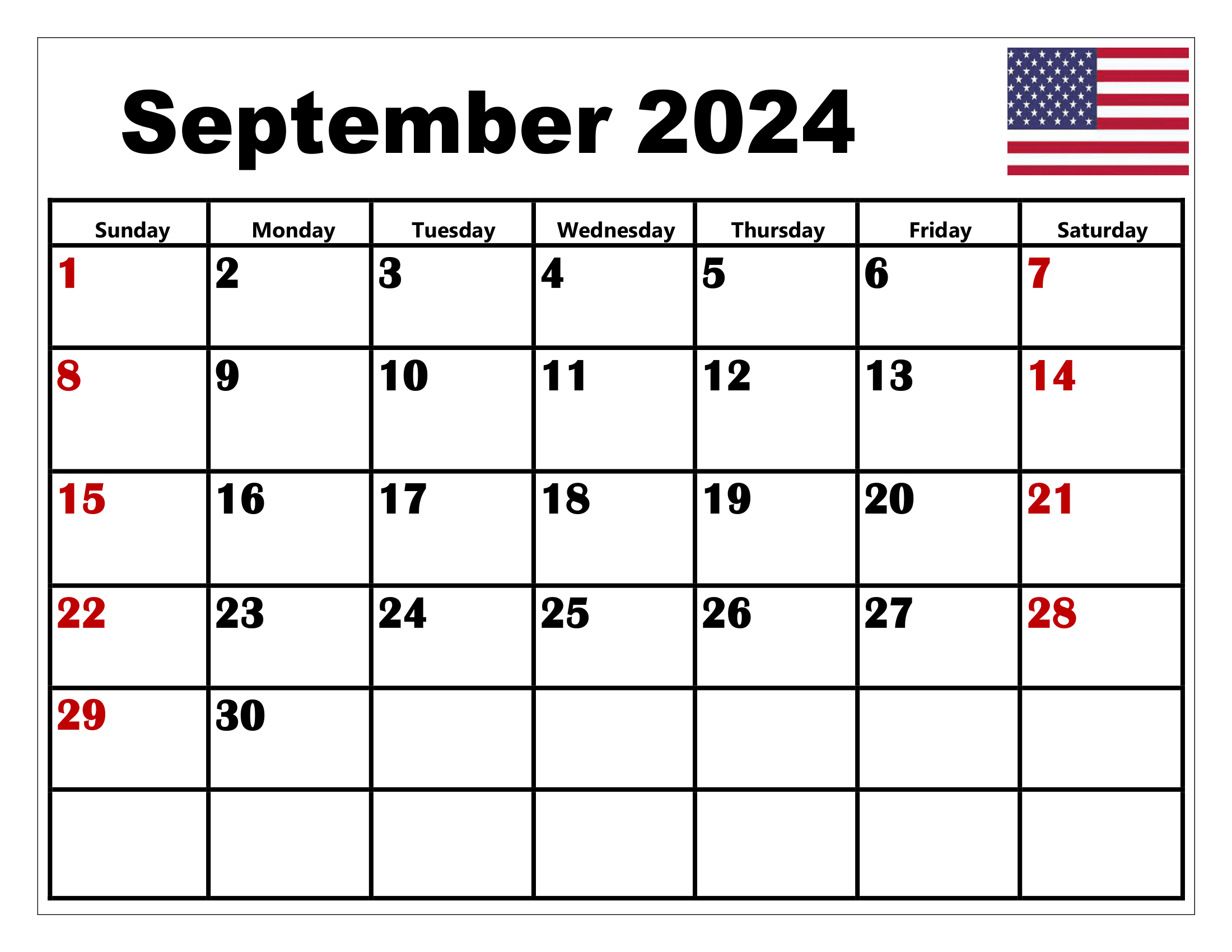 2024 September Calendar With Holidays Calendar 2024 Printable