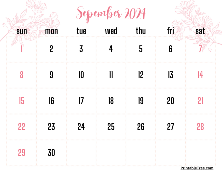 Pink September 2024 Calendar | Calendar 2024