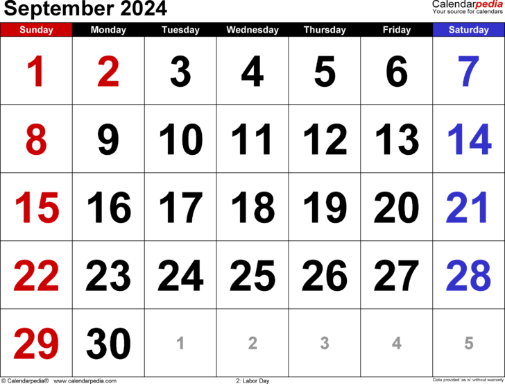 September 2024 Calendar Labor Day | Calendar 2024