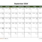 September 2024 Calendar With Day Numbers | Wikidates | National Calendar Day September 2024