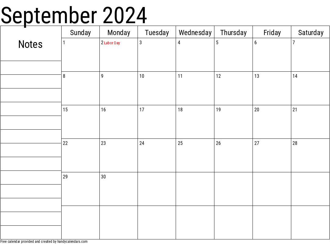 September 2024 Calendar With Notes And Holidays - Handy Calendars | Calendar 2024