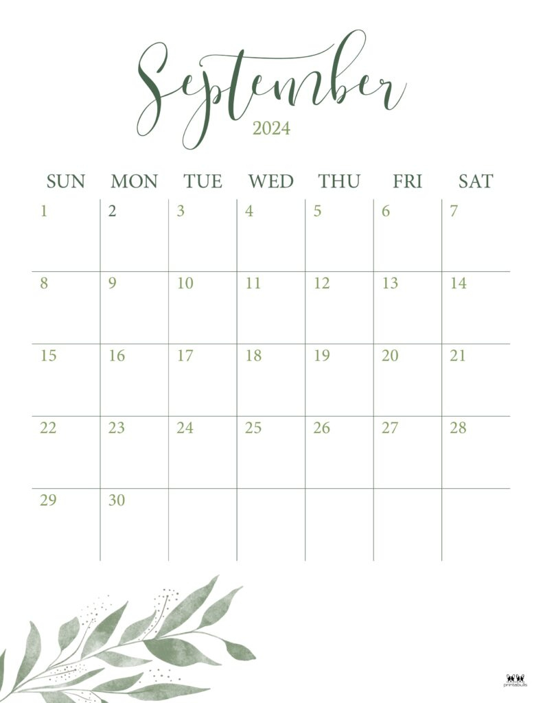 September 2024 Calendars - 50 Free Printables | Printabulls | September 2024 Aesthetic Calendar