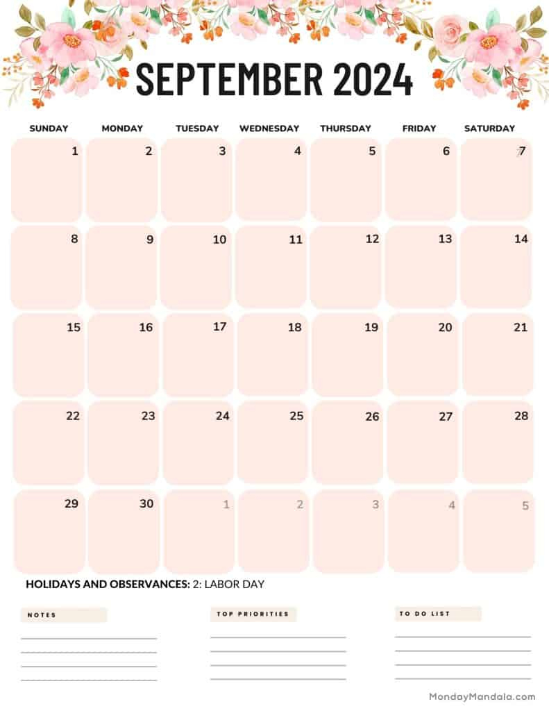 September 2024 Calendars (52 Free Pdf Printables) | September 2024 Calendar Portrait