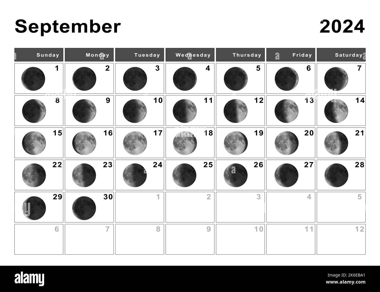 September 2024 Lunar Calendar, Moon Cycles, Moon Phases Stock | Calendar 2024