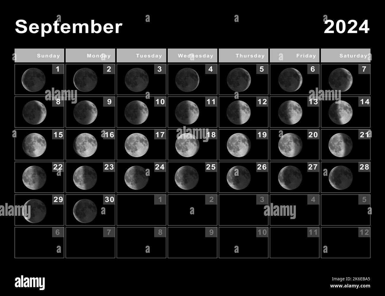 September 2024 Lunar Calendar, Moon Cycles, Moon Phases Stock | Calendar 2024