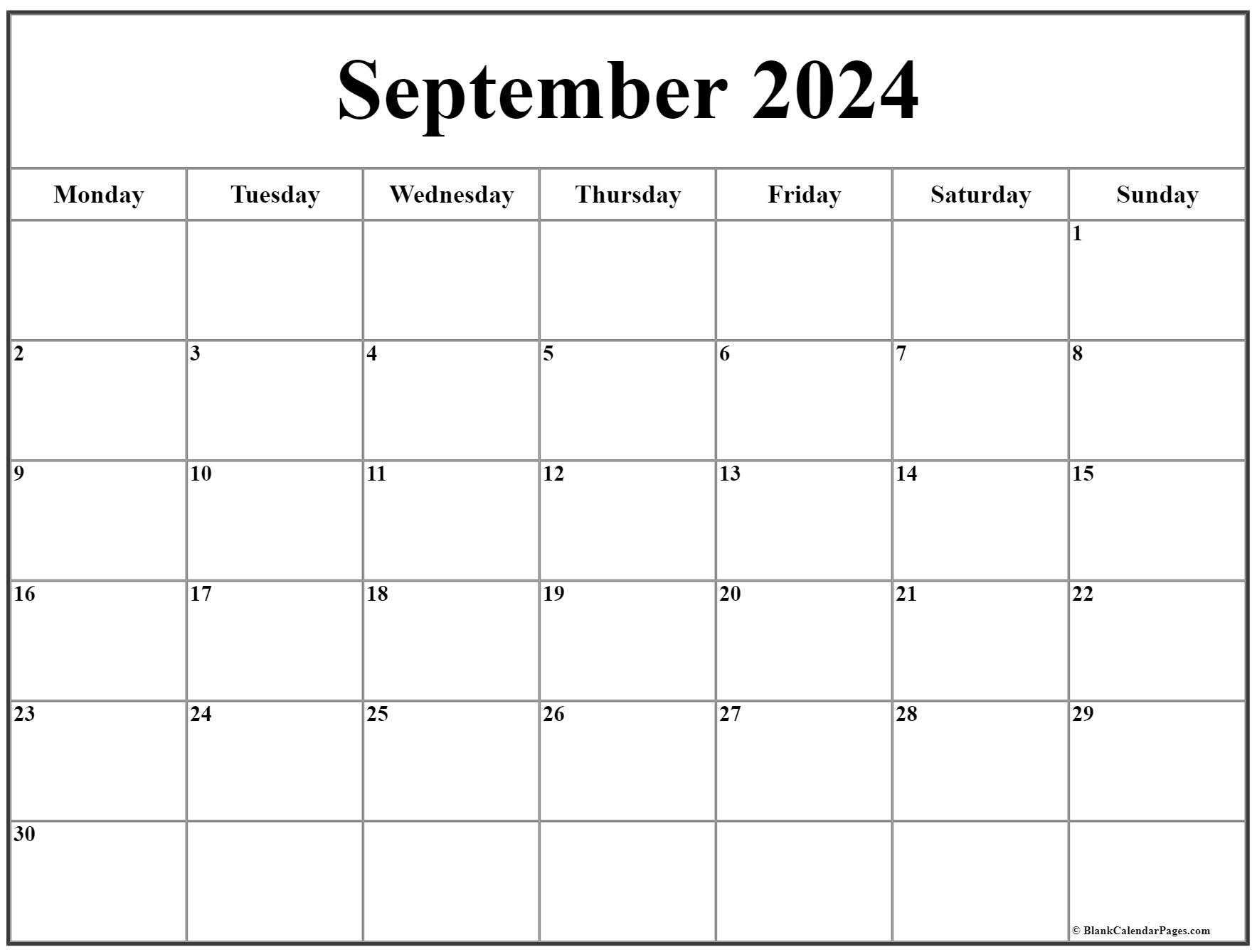 September 2024 Monday Calendar | Monday To Sunday | Calendar 2024