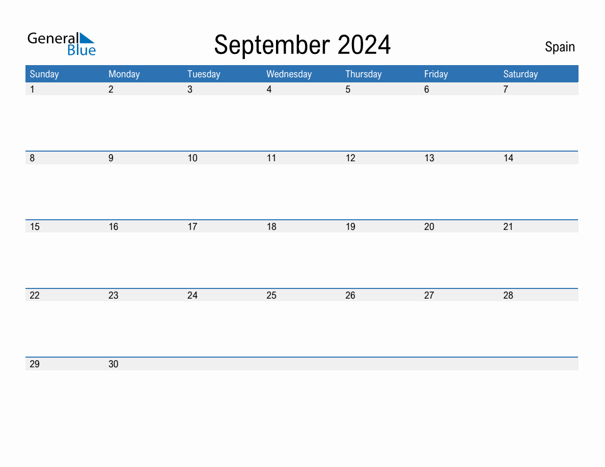 September 2024 Monthly Calendar With Spain Holidays | Calendar 2024