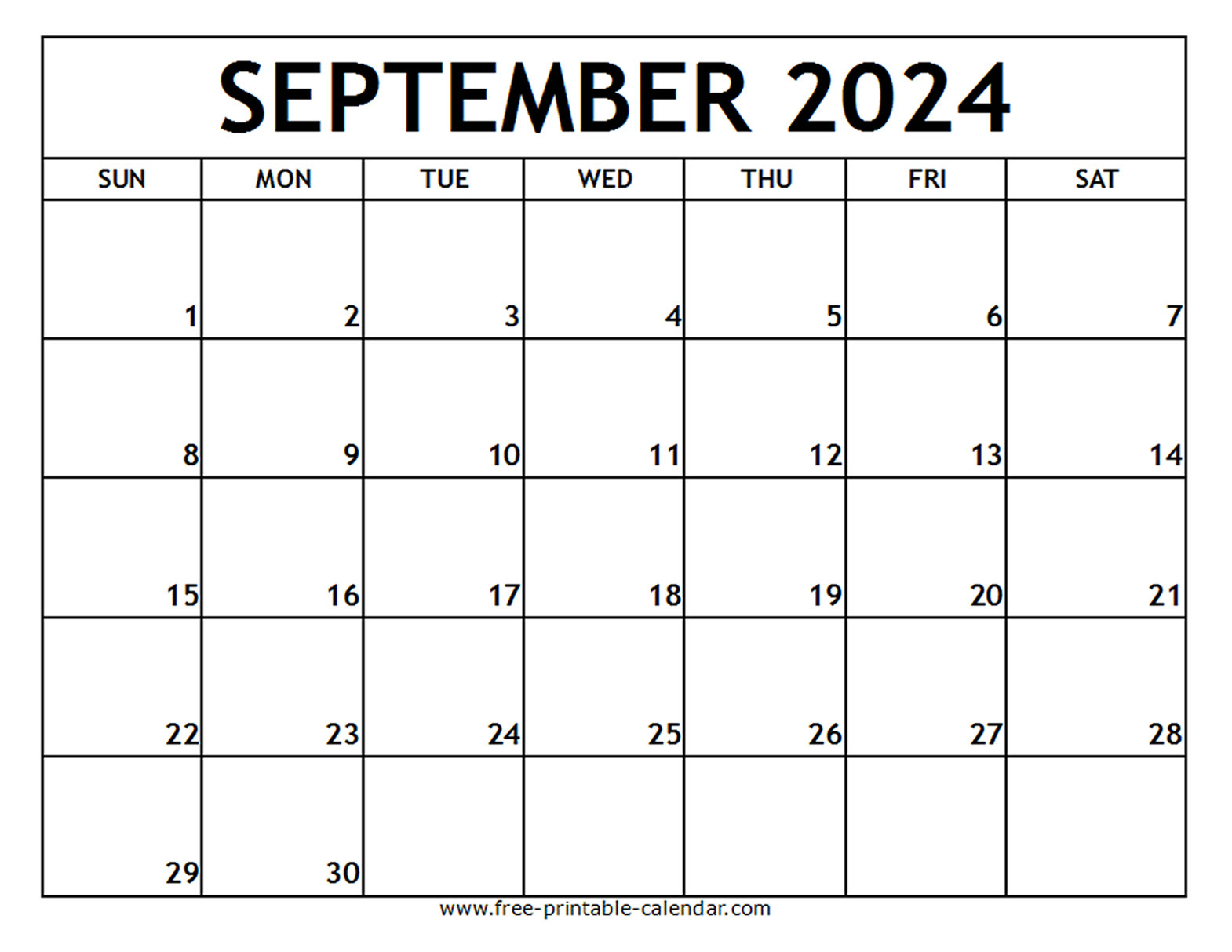 September 2024 Printable Calendar - Free-Printable-Calendar | Blank September 2024 Calendar Printable