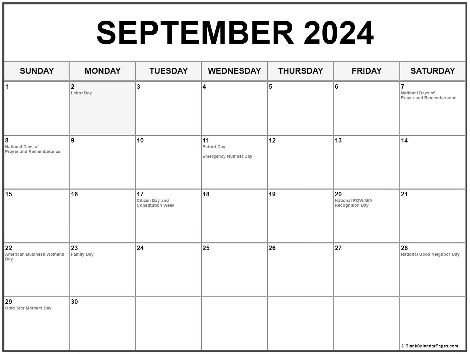 September 2024 With Holidays Calendar | August and September 2024 Calendar With Holidays