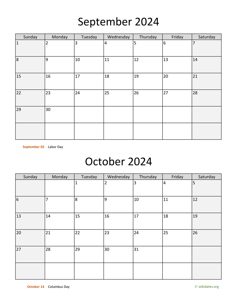 September And October 2024 Calendar | Wikidates | Calendar 2024