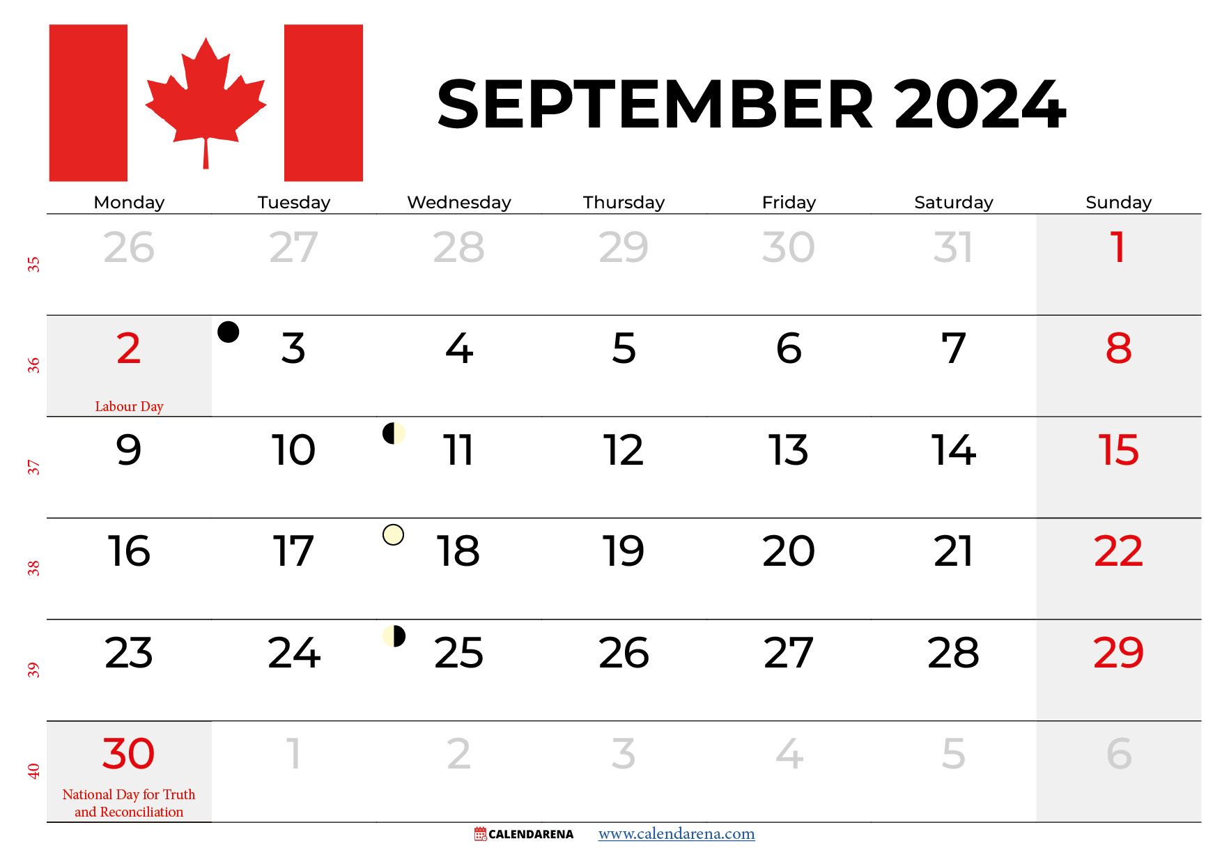 September Calendar 2024 Canada | September 2024 Calendar Canada