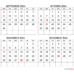 September To December 2024 Calendar | Calendar Quickly | 2024 Calendar September October November December