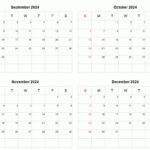 September To December 2024 Printable Calendar | Four Months Per |  Calendar 2024